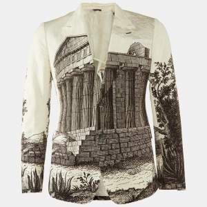 Dolce & Gabbana Cream Printed Cotton Button Front Blazer L