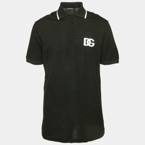 Pre Owned Dolce & Gabbana Black Logo Embroidered Cotton Polo T-Shirt XL 