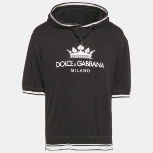 Dolce & Gabbana Black Logo Print Cotton Short Sleeve Hoodie S