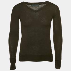 Dolce & Gabbana Brown Knit V-Neck Sweater S