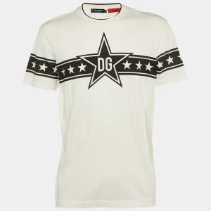 Dolce & Gabbana White DG Stars King Print Cotton Crew Neck T-Shirt L