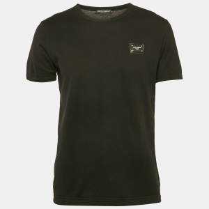 Pre Owned Dolce & Gabbana Black Logo Plaque Jersey Crewneck T-Shirt L