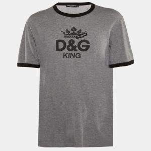 Pre Owned Dolce & Gabbana Grey D&G King Print Cotton Crew Neck T-Shirt XXL