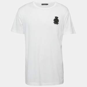 Dolce & Gabbana White Cotton Heraldic Applique Detail T-Shirt XXL