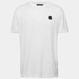 Dolce & Gabbana White Logo Plaque Jersey Crew Neck T-Shirt XXL