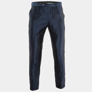 Dolce & Gabbana Dark Blue Silk Tailored Pants M