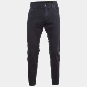 Dolce & Gabbana Dark Blue Denim Floral Detail Slim Fit Jeans L/Waist 35.5"