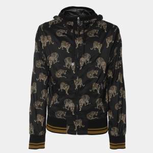 Dolce & Gabbana Black Leopard Print Nylon Zip-UP Hoodie XS
