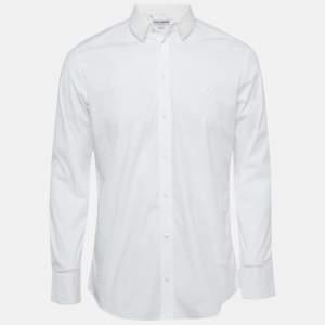 Dolce & Gabbana Gold White Cotton Long Sleeve Button Front Shirt L