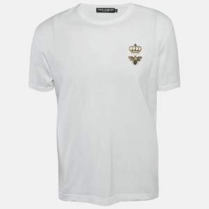 Dolce & Gabbana White Crown & Bee Embroidered Cotton T-Shirt L