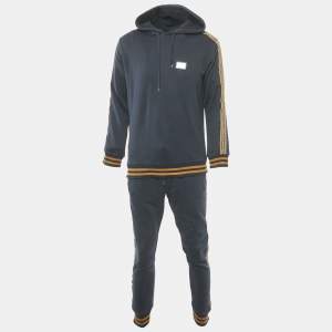 Dolce & Gabbana Navy Blue Cotton Knit hooded Sweatshirt & Joggers Set L
