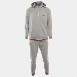 Dolce & Gabbana Grey Cotton Knit Hooded SweatJacket & Joggers L