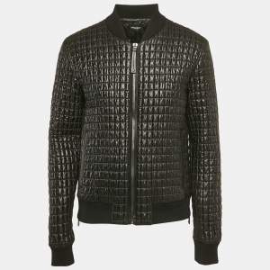 Dolce & Gabbana Black Quilted Nylon Zip Front Bomber Jacket XXL