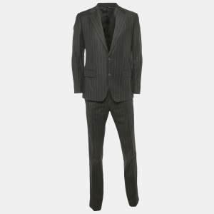 Pre Owned Dolce & Gabbana Black Stripe Wool Tailored Pants Suit M