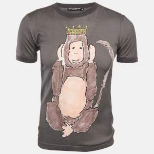 Dolce & Gabbana Dark Grey Wise Monkey Print Cotton T-Shirt XS