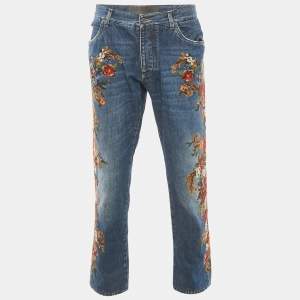 Dolce & Gabbana Blue Floral-Embroidered Denim 16 Classic Jeans XXL Waist 36"