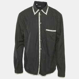 Dolce & Gabbana Black Cotton Logo Trimmed Button Front Shirt XXL
