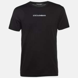 Dolce & Gabbana Black Logo Embroidered Cotton Crew Neck T-Shirt S