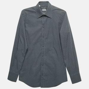 Pre Owned Dolce & Gabbana Gold Blue Printed Cotton Long Sleeve Shirt XS