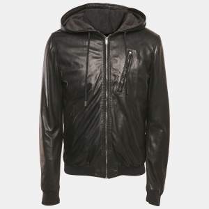 Dolce & Gabbana Black Leather Hooded Jacket XL