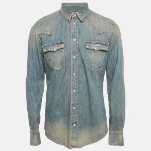 Dolce & Gabbana Blue Faded Distressed Denim Shirt XL