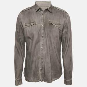 Dolce & Gabbana Grey Faded Denim Long Sleeve Shirt XL