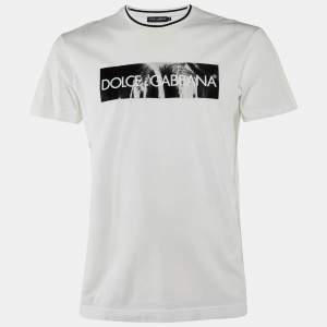 مملوكة مسبقًا Dolce & Gabbana White/Black Logo Print Cotton Crew Neck T-Shirt S