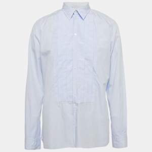 Dolce & Gabbana Blue Cotton Pleated Shirt XXL