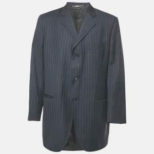 Dolce & Gabbana Navy Blue Striped Single Breasted Blazer XXXL