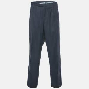 Dolce & Gabbana Navy Blue Striped Wool Formal Trousers XXXL