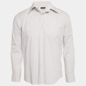Dolce & Gabbana Gold Grey Cotton Long Sleeve Shirt M