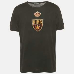 مملوكة مسبقًا Dolce & Gabbana Black Crown King Applique Cotton Crewneck T-Shirt XXL