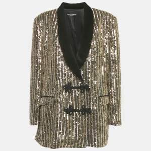 Dolce & Gabbana Gold Sequin Embellished Toggle Up Blazer XS