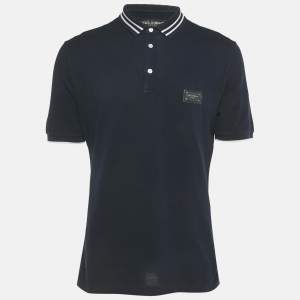 Pre Owned Dolce & Gabbana Navy Blue Cotton Polo T-Shirt XL
