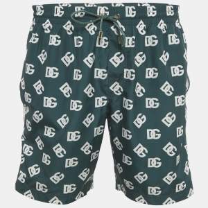 Pre Owned Dolce & Gabbana Green Logo Print Synthetic Swim Shorts L