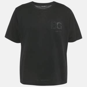 Pre Owned Dolce & Gabbana Black Logo Embossed Cotton Crew Neck T-Shirt M