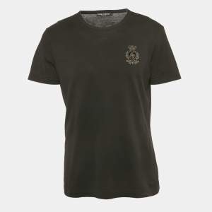 Pre Owned Dolce & Gabbana Black Cotton Logo Patch Detail Crew Neck T-Shirt M