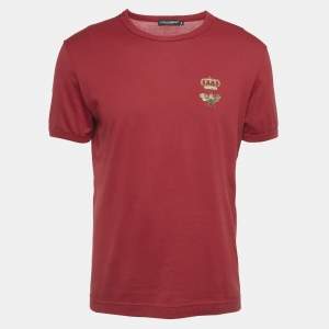 Pre Owned Dolce & Gabbana Red Bee Embroidery Cotton Crew Neck T-Shirt M