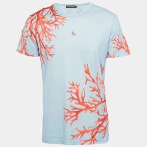 Pre Owned Dolce & Gabbana Blue Coral Pant Print Cotton Crew Neck T-Shirt L
