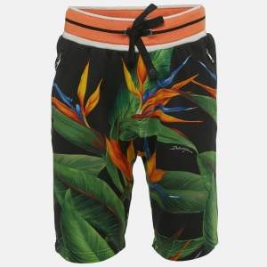 Pre Owned Dolce & Gabbana Black Tropical Print Cotton Knit Shorts M