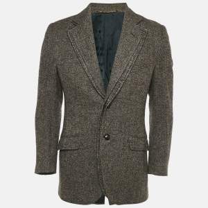 Pre Owned Dolce & Gabbana Brown Patterned Wool Single Breasted Blazer S