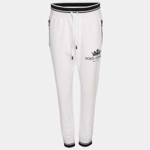 Pre Owned Dolce & Gabbana White Jersey Logo Print Jogger Pants L