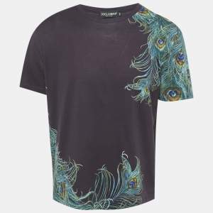 Pre Owned Dolce & Gabbana Purple Peacock Print Jersey T-Shirt XXXL