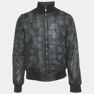 Pre Owned Dolce & Gabbana Black Printed Synthetic & Cotton Knit Bomber Jacket XS