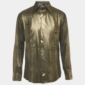 Pre Owned Dolce & Gabbana Gold Metallic Lamé Long Sleeve Shirt L