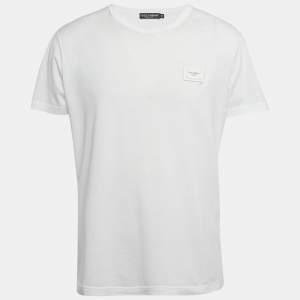 Pre Owned Dolce & Gabbana White Cotton Logo Plaque T-Shirt L