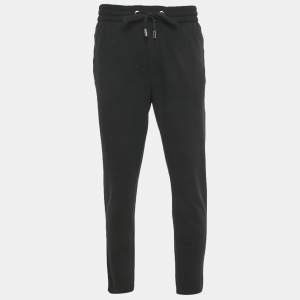 Pre Owned Dolce & Gabbana Black Logo Embroidered Knit Drawstring Trousers XXXL