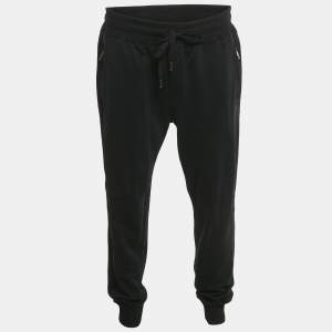 Pre Owned Dolce & Gabbana Black Logo Plaque Cotton Sweatpants 4XL