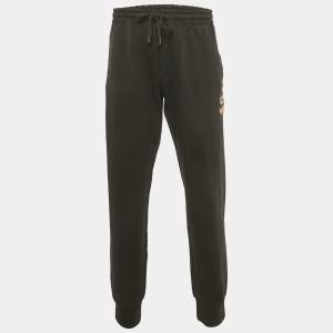 Pre Owned Dolce & Gabbana Black Crown Embroidered Cotton Jogger Pants XXXL