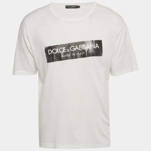 Pre Owned Dolce & Gabbana White Logo Print Jersey Crewneck T-Shirt S